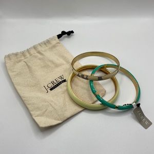 J. Crew Gold, Green and Pale Yellow Enamel Bangle Bracelet Set